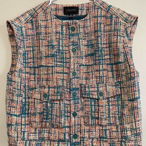 Carlisle Collection, Tweed Vest, Teal/Orange Multicolor, Size 12